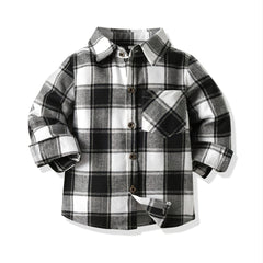 Baby Plaid Shirts Long Sleeve Button Down Blouse Tops For Boys And Girls