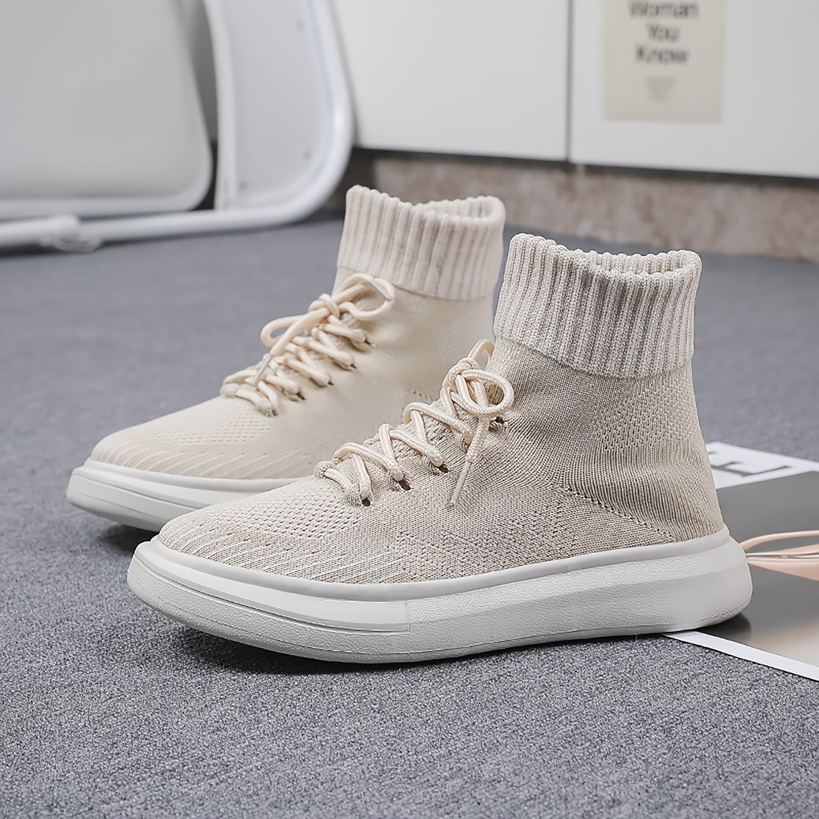 Men's Ankle Top Knitted Skate Shoes Wear resistant Non Slip Casual Shoes