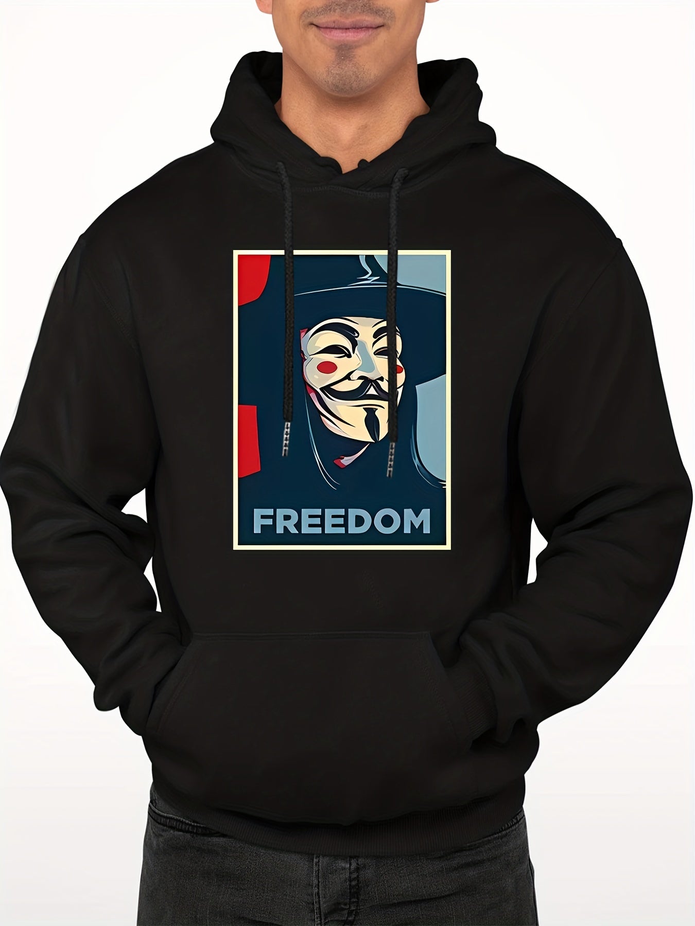 Men's Casual FREEDOM Print Hooded Sweatshirt Long Sleeve