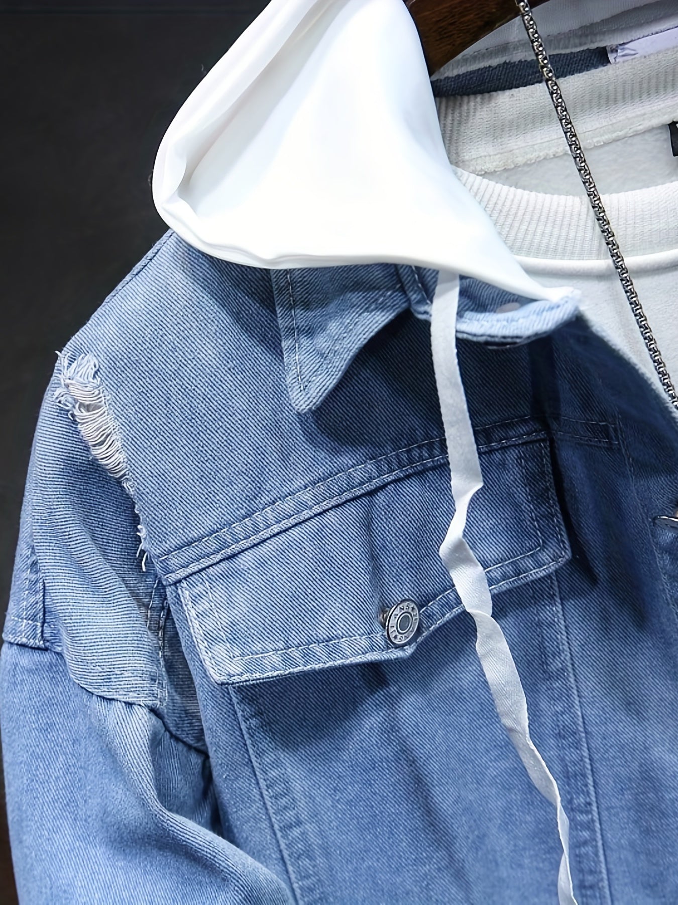 Denim Men's Jacket Embroidery Pattern Coat Hooded Coats