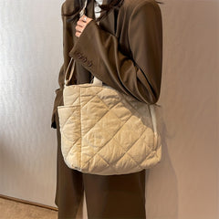 Large Capacity Quilted Tote Bag Soft Crossbody Bag Women's Casual Handbag
