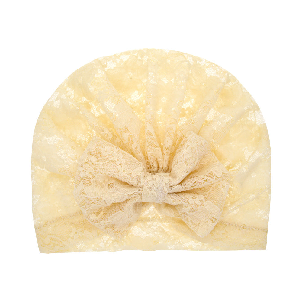 Baby Girls Turban Hat with Knotted Lace Flower for Wedding