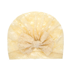 Baby Girls Turban Hat with Knotted Lace Flower for Wedding