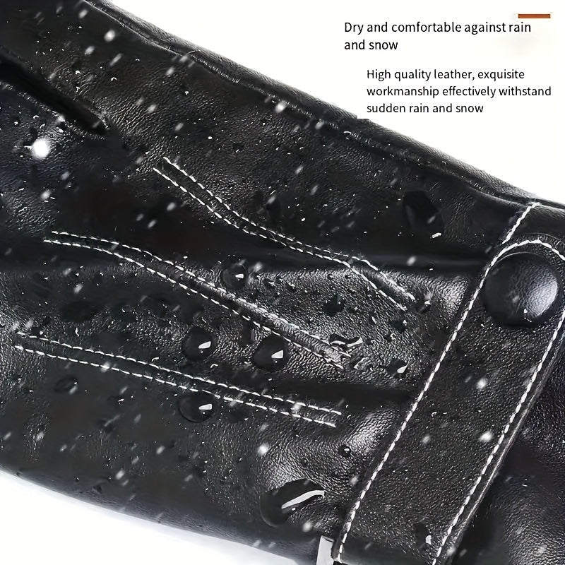 Men's Warm Gloves Motorcycle Riding Cold proof Leather Gloves Plus Velvet