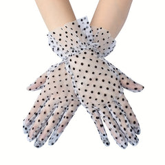 Women Lace Short Gloves Polka Dot Mesh Gloves For Wedding