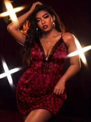 Sexy Lips Print Lace V Neck Cami Dress