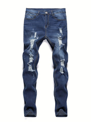 Men's Ripped Distressed Skinny Jeans Stretchy Washed Denim Pants
