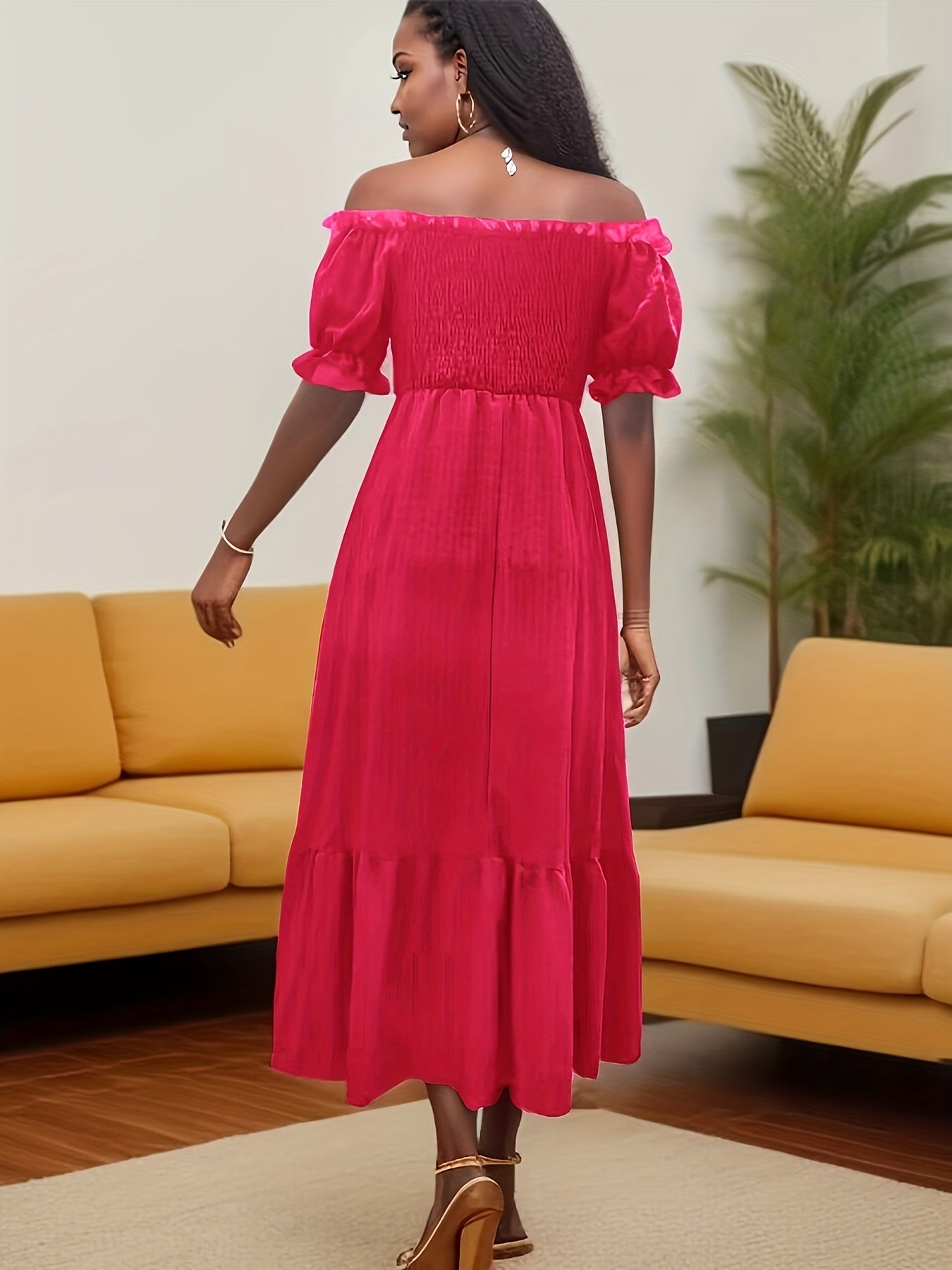 Off Shoulder Boho Smocked Beach Dress for Women