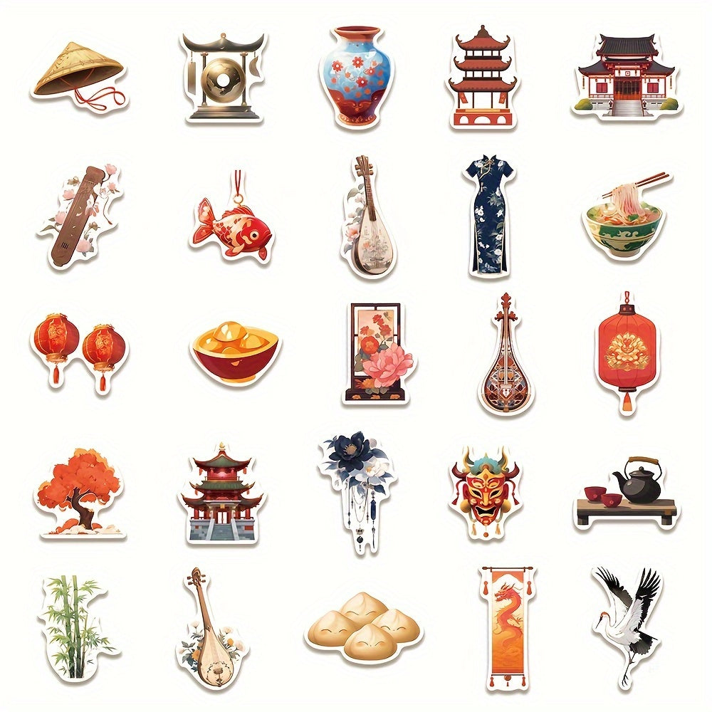 50pcs Waterproof Vinyl Stickers, Chinese Style, Perfect for Adults
