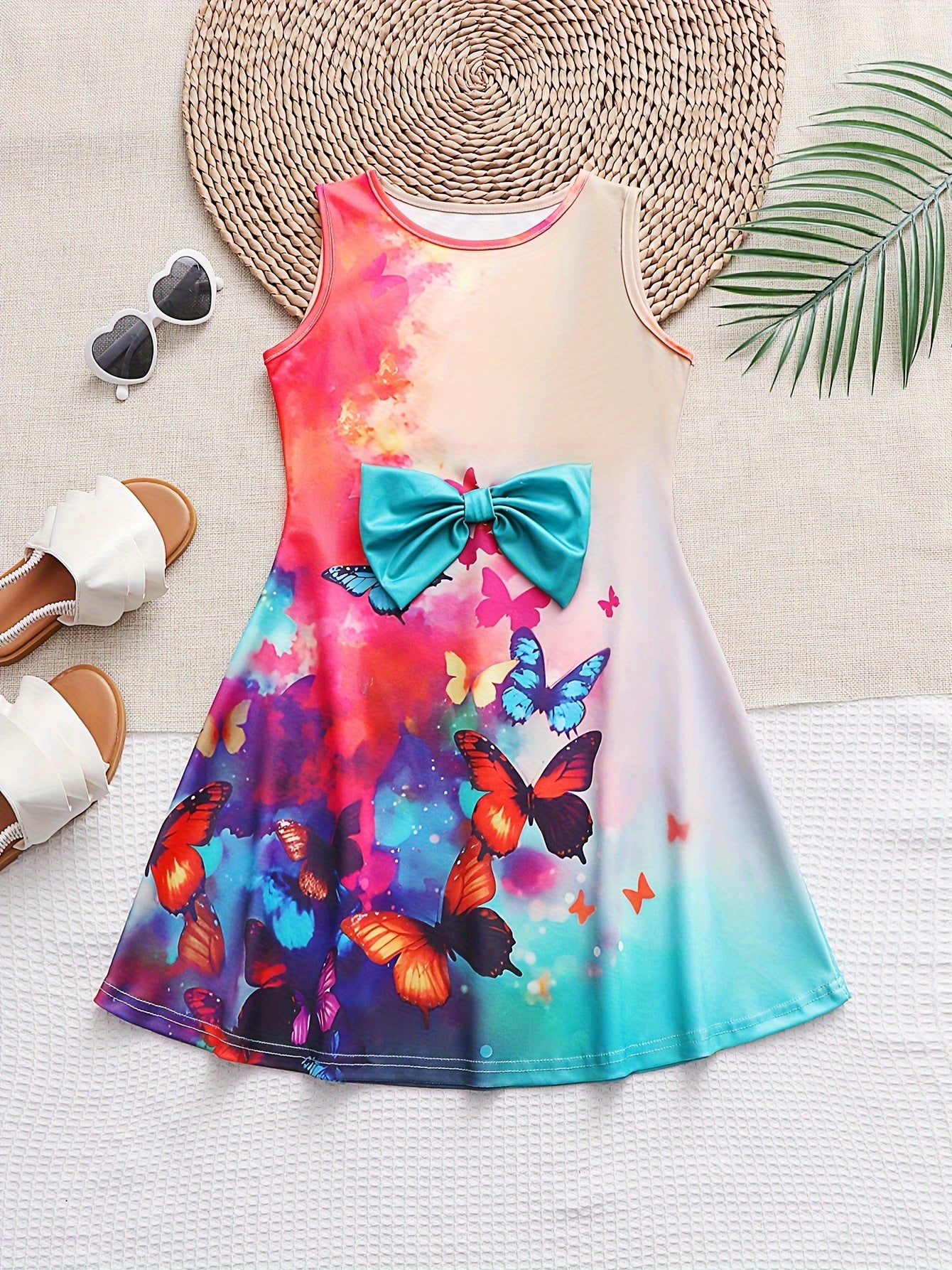 Girls Tie Dye Butterfly Print Sleeveless Dress