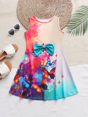 Girls Tie Dye Butterfly Print Sleeveless Dress