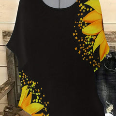 Sunflower Print Drop Shoulder Blouse