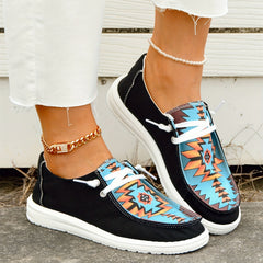 Women's Printed Canvas Shoes Lace Up Low Top Walking Shoes