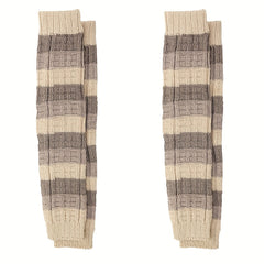 2 Pairs Striped Knitted Leg Warmers Warm Colorblock Knee High Socks