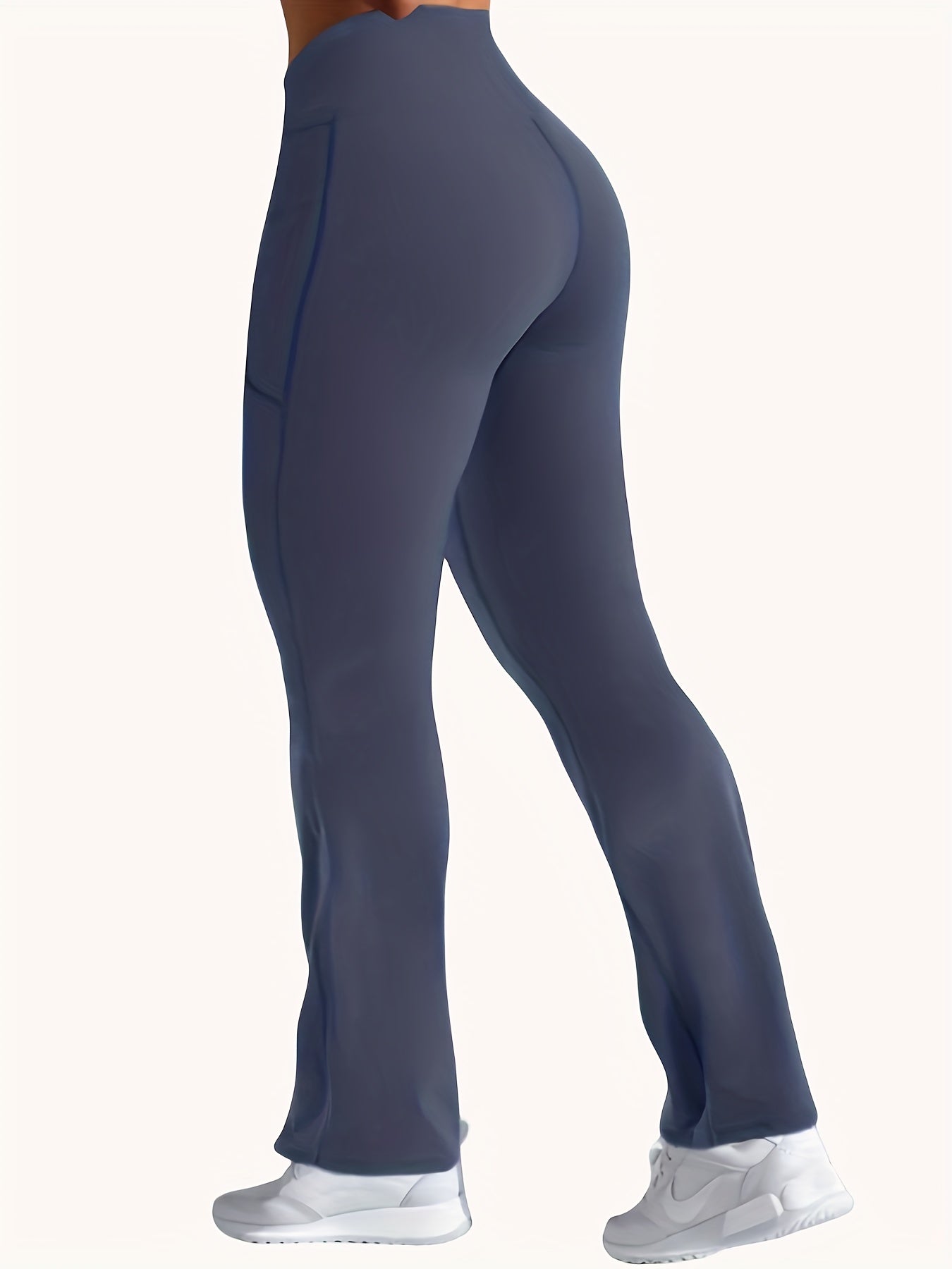 Solid High Rise Flared Leg Pants