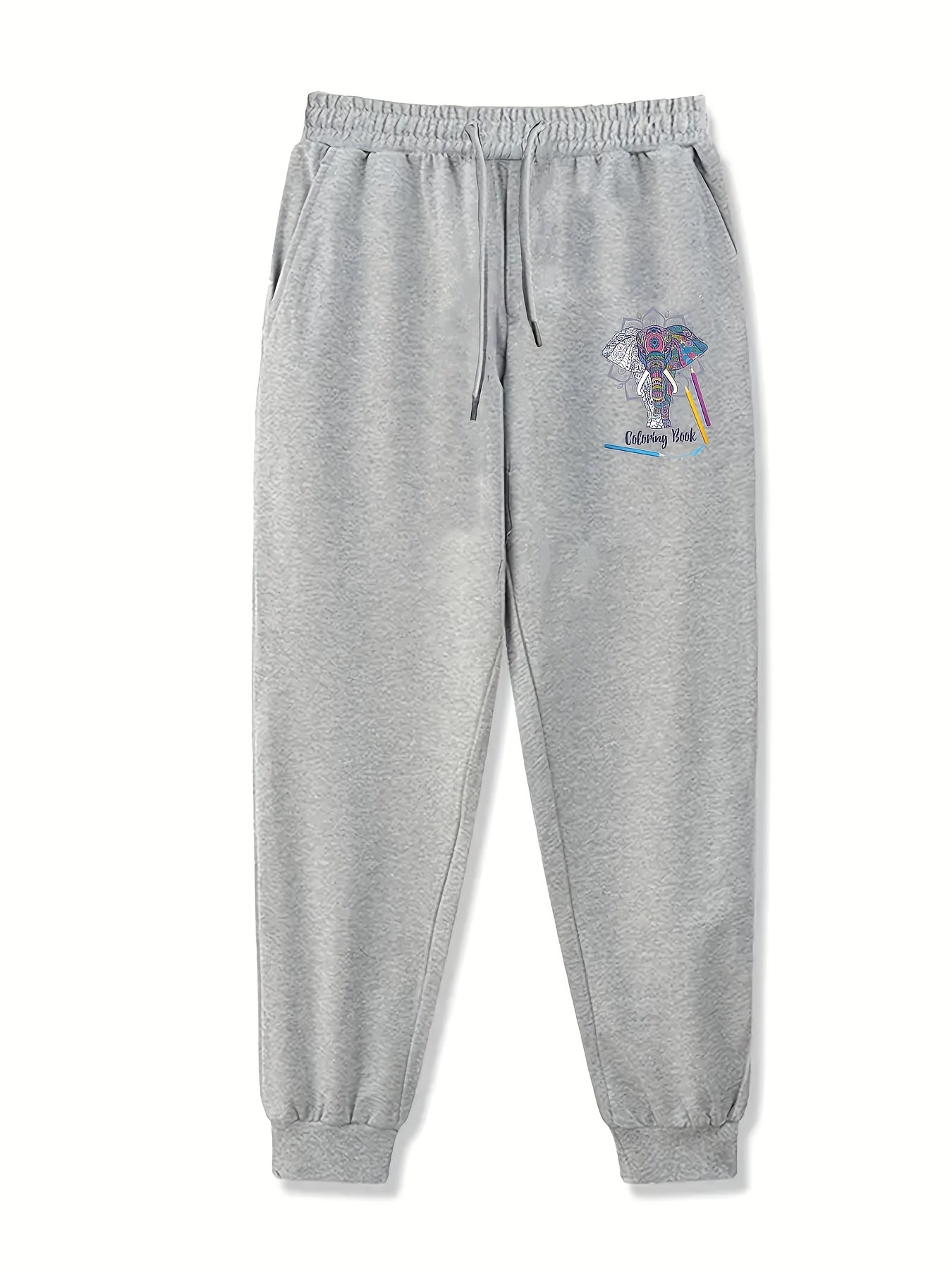 Elephant Pattern Joggers Men's Casual Stretch Waist Drawstring Sports Pants