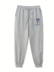 Elephant Pattern Joggers Men's Casual Stretch Waist Drawstring Sports Pants