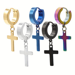Stainless Steel Cross Drop Earrings