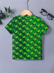 Gradient Cube Graphic Short Sleeve T Shirt for Girls