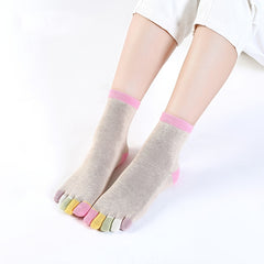 Colourful Toe Socks for Women Cotton & Breathable Mid Tube Stockings