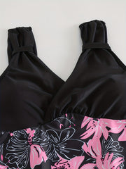 Floral Print V Neck 2 Piece Tankini Swimsuit Women's Swimwear