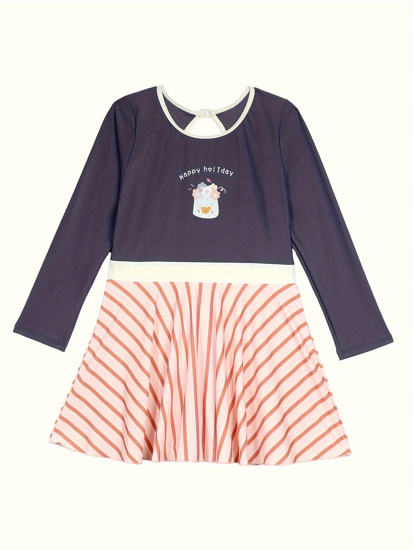 Girls Cartoon Graphic Long Sleeve Swimwear Bathing Suit