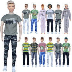 10pcs Male Doll Clothes for 11.82in Doll, 5 Tops and 5 Pants, Christmas Gift