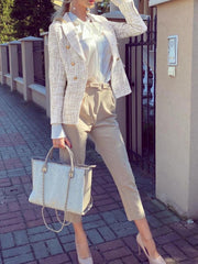 Tweed Double Breasted Blazer Collared Top for Women