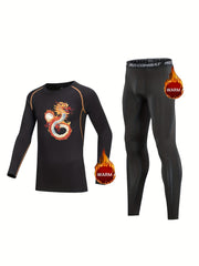 Kids Compression Fleece Sets Crew Neck Pullover Elastic Waist Pants Body con Bot
