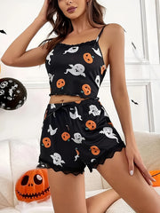 Halloween Sexy Lounge Set Ghost & Pumpkin Cami Top