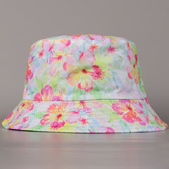 Pink Flower Print Bucket Hat - Sun Fisherman Cap for Women