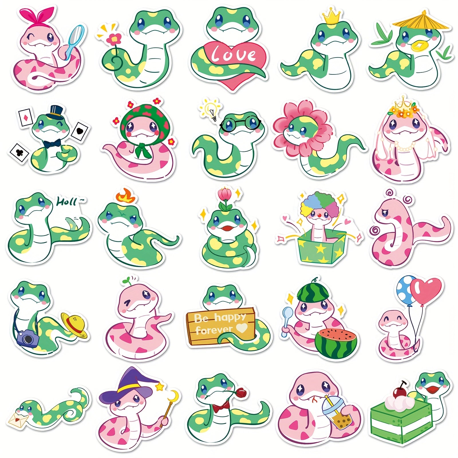 50pcs Kids Snake Cartoon Stickers Self Adhesive Decals for Desktops Party Favors