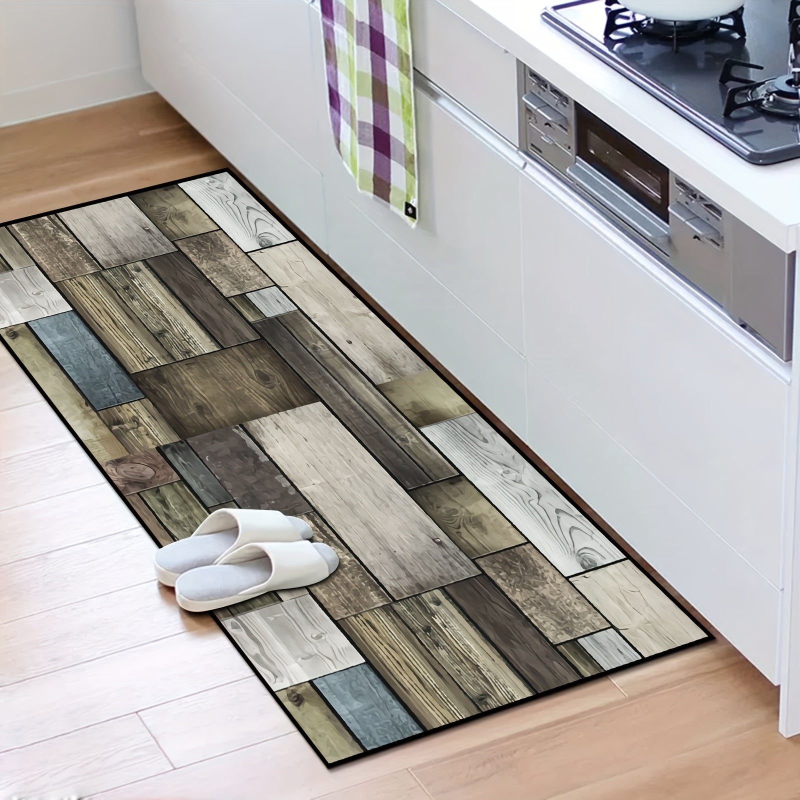 Quick Dry Anti Fatigue Shaggy Wood Print Area Rug, Non Slip Machine Washable