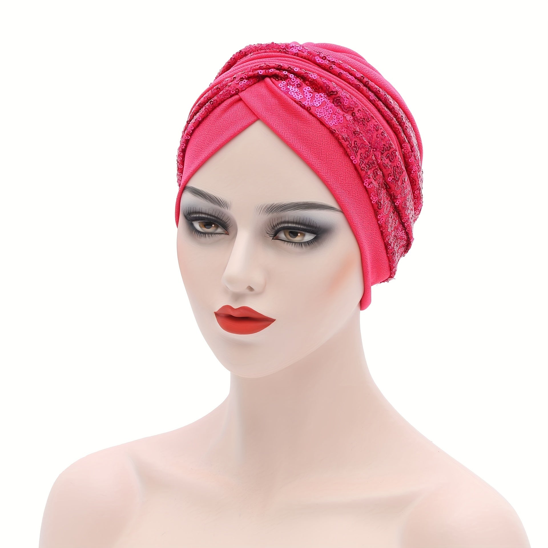 Sequin Turban Cap Solid Head Wrap Elastic Bonnet Beanie Chemo Hats
