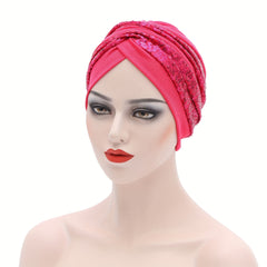 Sequin Turban Cap Solid Head Wrap Elastic Bonnet Beanie Chemo Hats