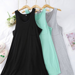 3 Pack Plus Size Nightdress Set Women's Plus Solid Round Neck