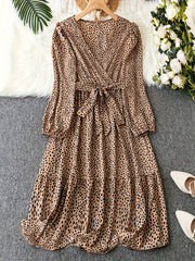 Leopard Print Lantern Sleeve Maxi Dress