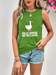 Goose Print Tank Top Sleeveless Crew Neck Women's Clothing
