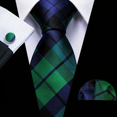 Barry Wang Green Silk Tie Set - Formal & Casual Business