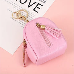 Leather Zip Tassel Coin Purse Earphone Bag Keychain Pendent