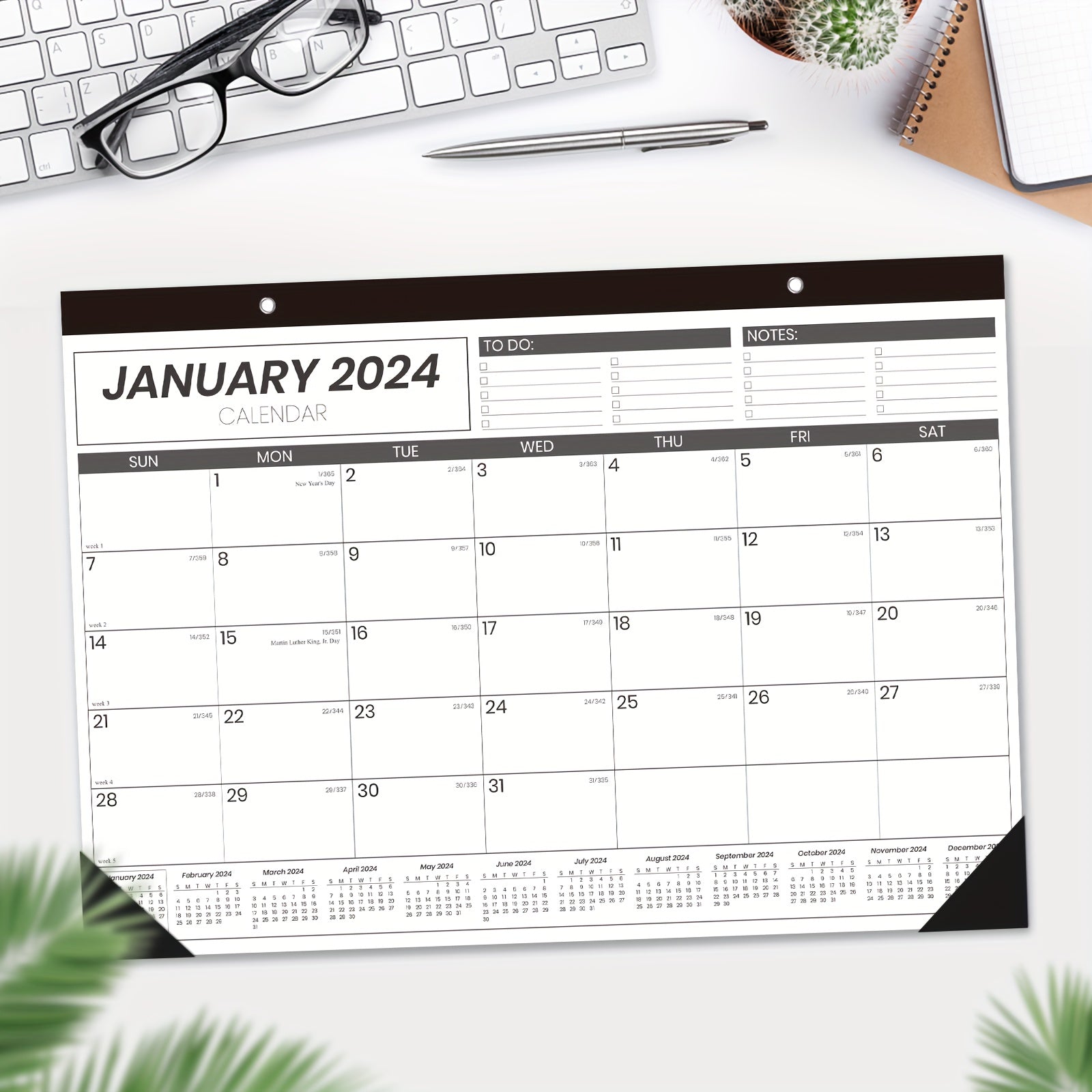 12-Month Wall Calendar 43x30 Twin Wire Binding Thick Paper Julian Dates