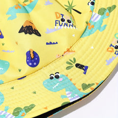 Dinosaur Print Bucket Hat Yellow Cartoon Basin Hat Lightweight Fisherman Cap