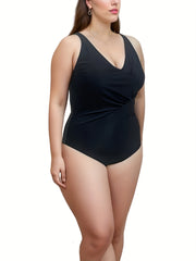 Solid Ruched Tummy Control One Piece Bathing Suit