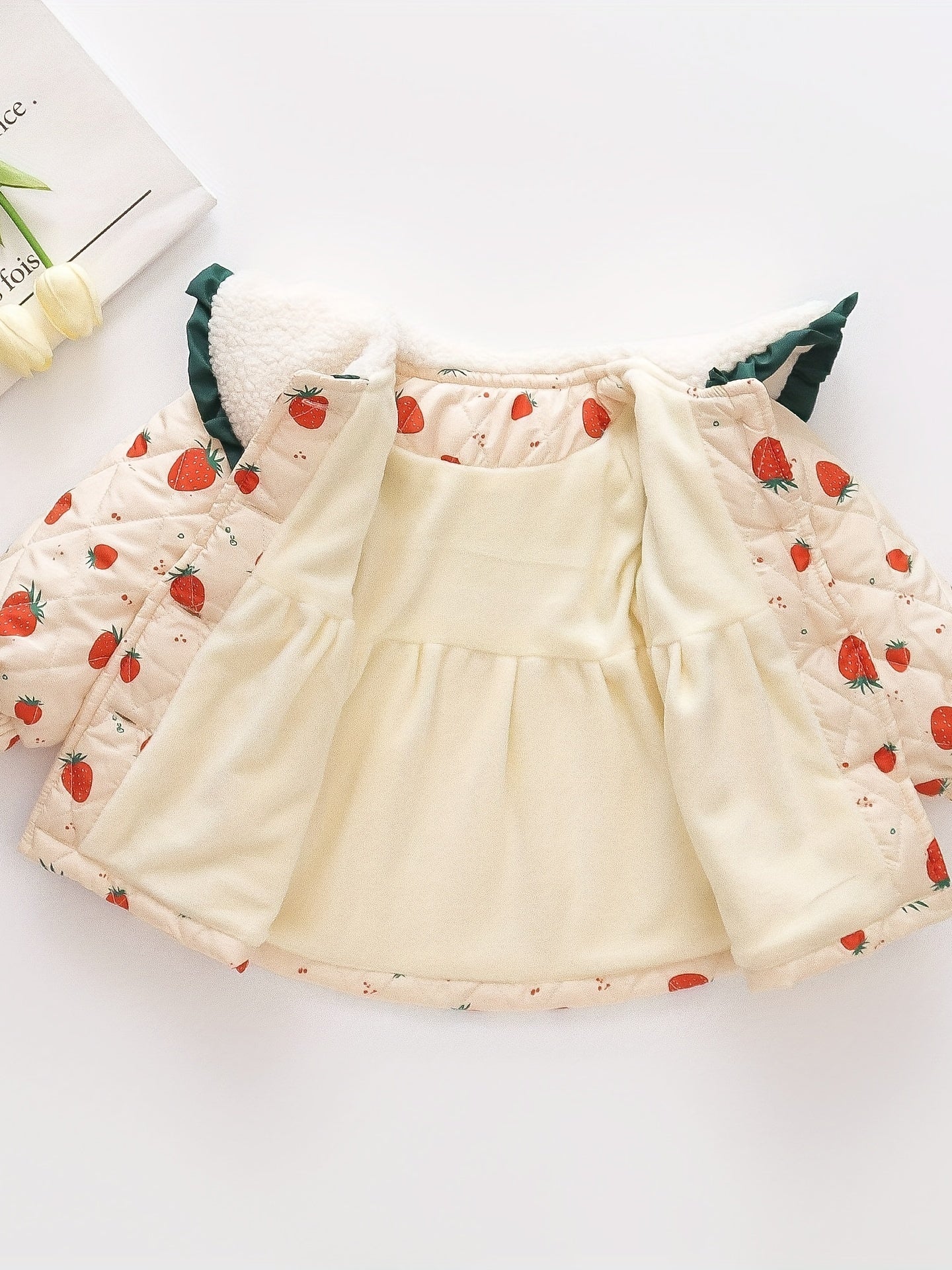 Winter Baby Girl Strawberry Graphic Thick Jacket Windproof Warm Toddler Coat