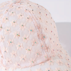 Rhinestone Lace Baseball Cap Flower Embroidery Mesh Sun Hat