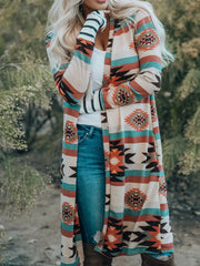 Women's Geometric Block Open Front Long Cardigan