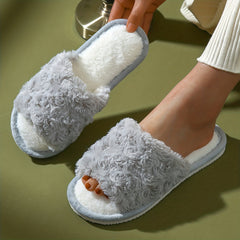 Women's Rose Fluffy Slippers Cozy Open Toe Solid Home Plush Shoes