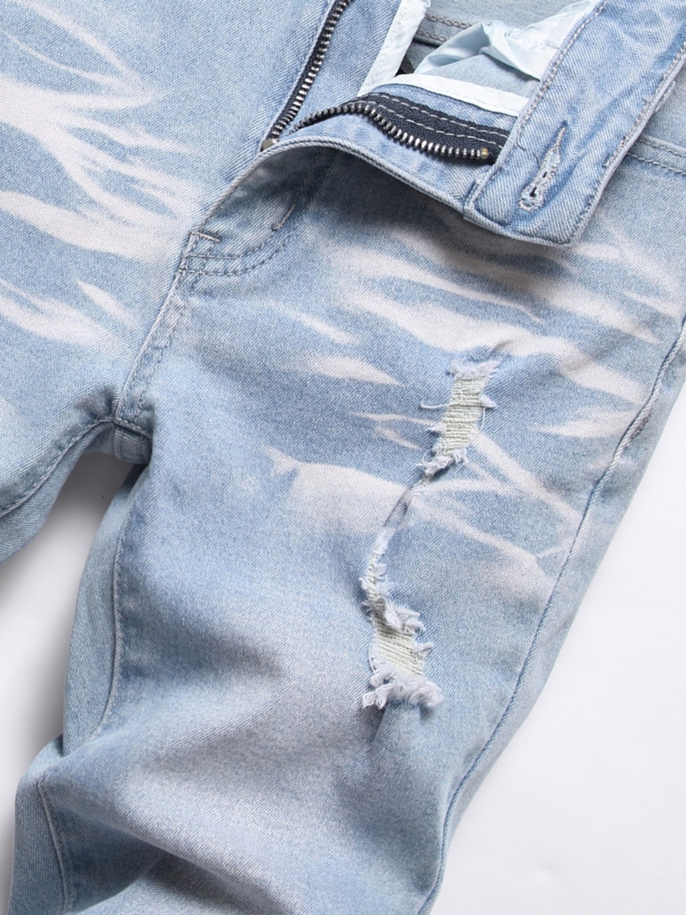 Boys Ripped Distressed Stretch Jeans Skinny Slim Fit Washed Denim Pants