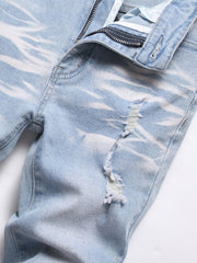Boys Ripped Distressed Stretch Jeans Skinny Slim Fit Washed Denim Pants