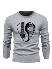Men's Instrument Print Knitted Sweater Active Mid Stretch Slim Fit Warm Pullover
